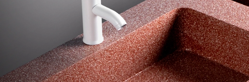 terrazzo sink with red terrazzo